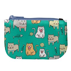 Seamless Pattern Cute Cat Cartoon With Hand Drawn Style Large Coin Purse by Vaneshart