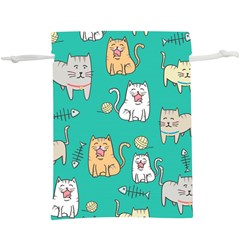 Seamless Pattern Cute Cat Cartoon With Hand Drawn Style  Lightweight Drawstring Pouch (xl) by Vaneshart