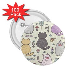 Funny Cartoon Cats Seamless Pattern  2 25  Buttons (100 Pack)  by Vaneshart