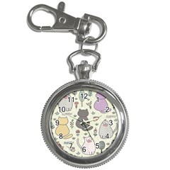 Funny Cartoon Cats Seamless Pattern  Key Chain Watches by Vaneshart