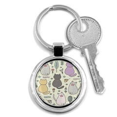 Funny Cartoon Cats Seamless Pattern  Key Chain (round) by Vaneshart