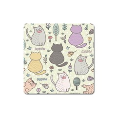 Funny Cartoon Cats Seamless Pattern  Square Magnet by Vaneshart