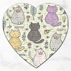 Funny Cartoon Cats Seamless Pattern  Jigsaw Puzzle (heart) by Vaneshart