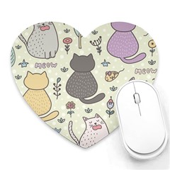 Funny Cartoon Cats Seamless Pattern  Heart Mousepads by Vaneshart