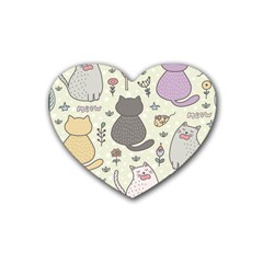 Funny Cartoon Cats Seamless Pattern  Rubber Coaster (heart)  by Vaneshart