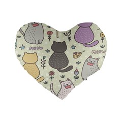 Funny Cartoon Cats Seamless Pattern  Standard 16  Premium Heart Shape Cushions by Vaneshart