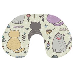 Funny Cartoon Cats Seamless Pattern  Travel Neck Pillow by Vaneshart