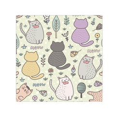 Funny Cartoon Cats Seamless Pattern  Small Satin Scarf (square) by Vaneshart