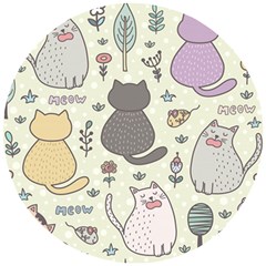 Funny Cartoon Cats Seamless Pattern  Wooden Puzzle Round by Vaneshart