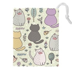 Funny Cartoon Cats Seamless Pattern  Drawstring Pouch (4xl) by Vaneshart