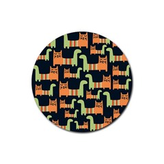 Seamless Pattern With Cats Rubber Coaster (round)  by Vaneshart