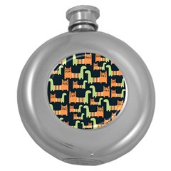 Seamless Pattern With Cats Round Hip Flask (5 Oz) by Vaneshart