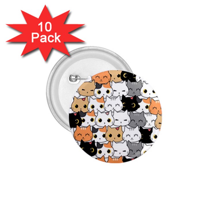 Cute Cat Kitten Cartoon Doodle Seamless Pattern 1.75  Buttons (10 pack)