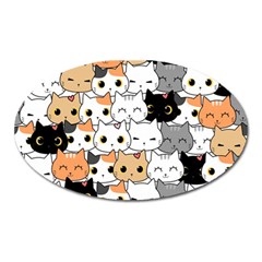 Cute Cat Kitten Cartoon Doodle Seamless Pattern Oval Magnet by Vaneshart