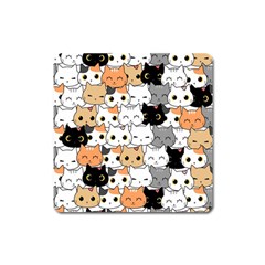 Cute Cat Kitten Cartoon Doodle Seamless Pattern Square Magnet by Vaneshart