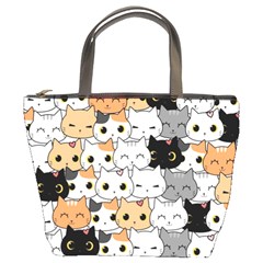 Cute Cat Kitten Cartoon Doodle Seamless Pattern Bucket Bag by Vaneshart