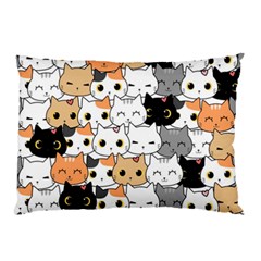 Cute Cat Kitten Cartoon Doodle Seamless Pattern Pillow Case by Vaneshart