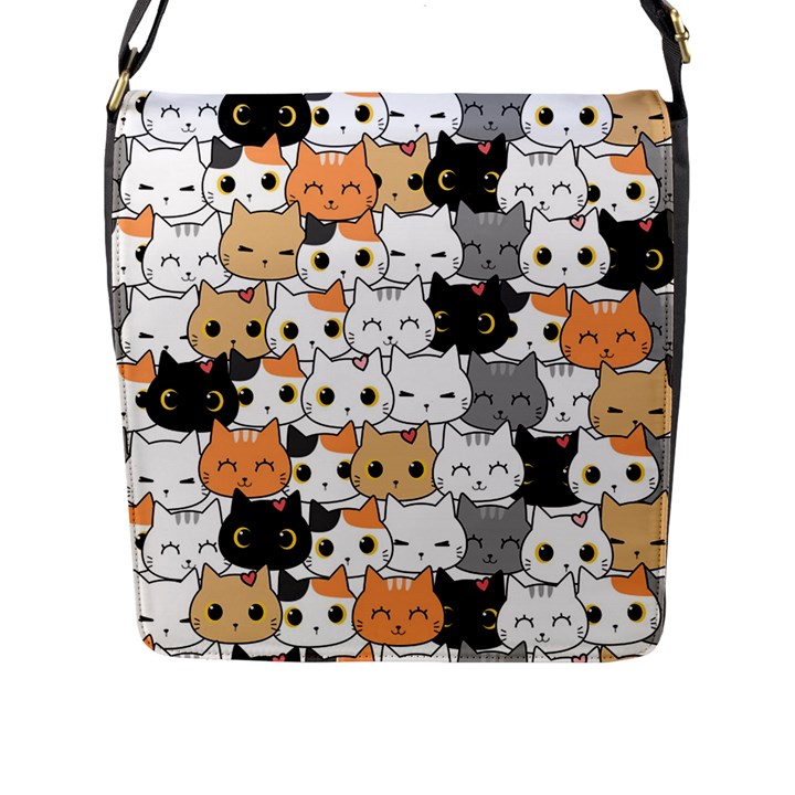 Cute Cat Kitten Cartoon Doodle Seamless Pattern Flap Closure Messenger Bag (L)