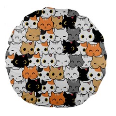 Cute Cat Kitten Cartoon Doodle Seamless Pattern Large 18  Premium Flano Round Cushions by Vaneshart