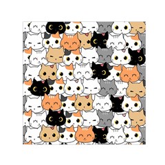 Cute Cat Kitten Cartoon Doodle Seamless Pattern Small Satin Scarf (square) by Vaneshart