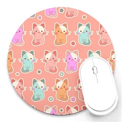 Cute Kawaii Kittens Seamless Pattern Round Mousepads by Vaneshart