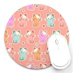 Cute Kawaii Kittens Seamless Pattern Round Mousepads Front