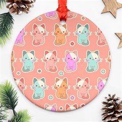 Cute Kawaii Kittens Seamless Pattern Ornament (round) by Vaneshart