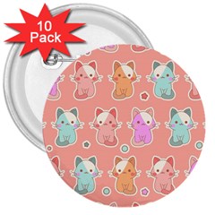 Cute Kawaii Kittens Seamless Pattern 3  Buttons (10 Pack)  by Vaneshart