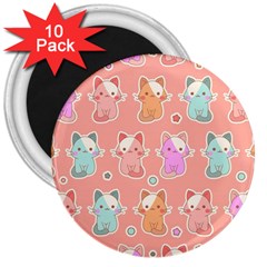 Cute Kawaii Kittens Seamless Pattern 3  Magnets (10 Pack)  by Vaneshart