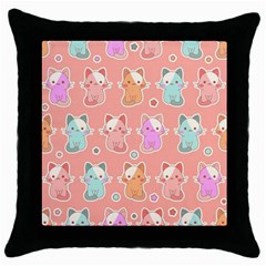 Cute Kawaii Kittens Seamless Pattern Throw Pillow Case (black) by Vaneshart