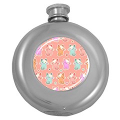 Cute Kawaii Kittens Seamless Pattern Round Hip Flask (5 Oz) by Vaneshart