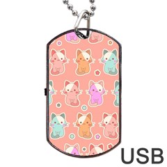 Cute Kawaii Kittens Seamless Pattern Dog Tag Usb Flash (one Side) by Vaneshart