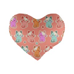 Cute Kawaii Kittens Seamless Pattern Standard 16  Premium Heart Shape Cushions by Vaneshart