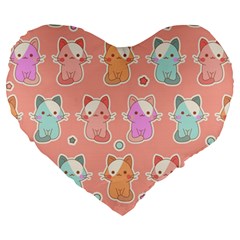 Cute Kawaii Kittens Seamless Pattern Large 19  Premium Heart Shape Cushions by Vaneshart