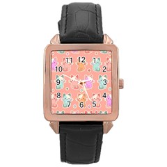 Cute Kawaii Kittens Seamless Pattern Rose Gold Leather Watch  by Vaneshart