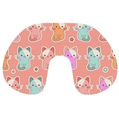 Cute Kawaii Kittens Seamless Pattern Travel Neck Pillow by Vaneshart