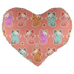 Cute Kawaii Kittens Seamless Pattern Large 19  Premium Flano Heart Shape Cushions by Vaneshart