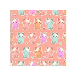 Cute Kawaii Kittens Seamless Pattern Small Satin Scarf (square) by Vaneshart