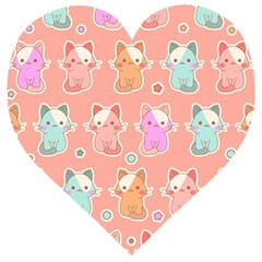 Cute Kawaii Kittens Seamless Pattern Wooden Puzzle Heart by Vaneshart