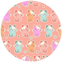 Cute Kawaii Kittens Seamless Pattern Wooden Puzzle Round by Vaneshart