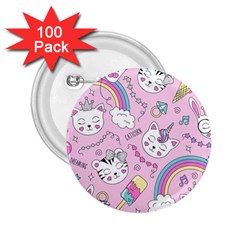 Beautiful Cute Animals Pattern Pink 2 25  Buttons (100 Pack)  by Vaneshart