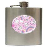 Beautiful Cute Animals Pattern Pink Hip Flask (6 oz) Front