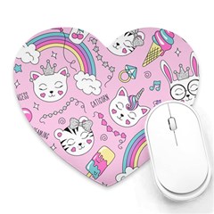 Beautiful Cute Animals Pattern Pink Heart Mousepads by Vaneshart