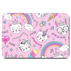 Beautiful Cute Animals Pattern Pink Large Doormat  by Vaneshart