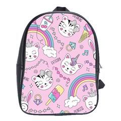 Beautiful Cute Animals Pattern Pink School Bag (large) by Vaneshart