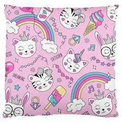 Beautiful Cute Animals Pattern Pink Large Cushion Case (one Side) by Vaneshart