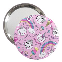 Beautiful Cute Animals Pattern Pink 3  Handbag Mirrors by Vaneshart