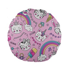 Beautiful Cute Animals Pattern Pink Standard 15  Premium Round Cushions by Vaneshart