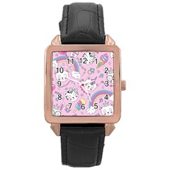 Beautiful Cute Animals Pattern Pink Rose Gold Leather Watch  by Vaneshart