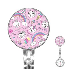 Beautiful Cute Animals Pattern Pink Stainless Steel Nurses Watch by Vaneshart